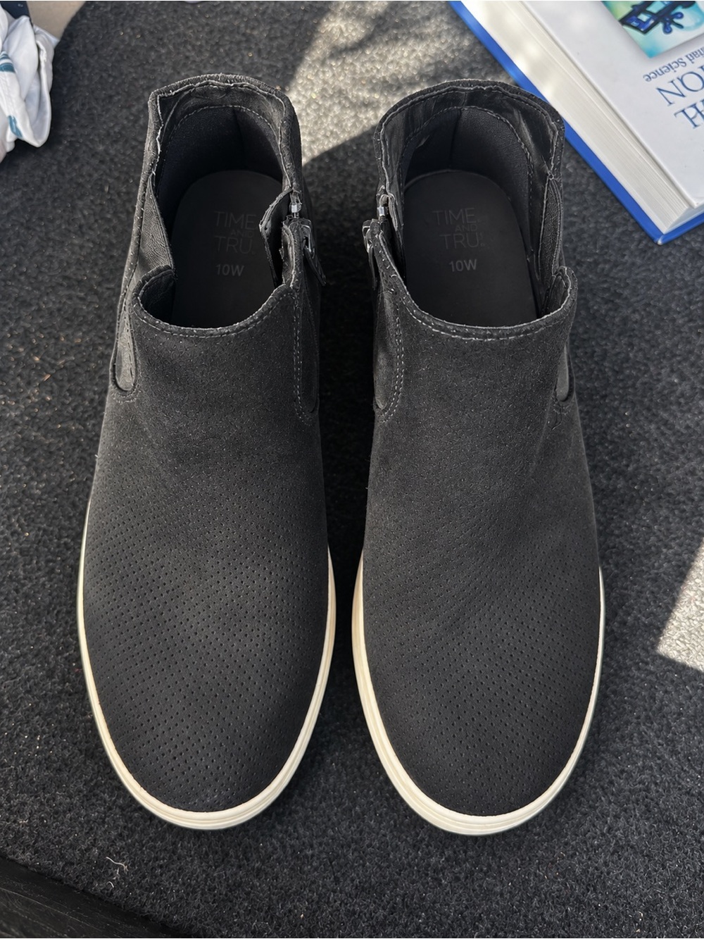 Time and Tru Black Ankle Booties with White Sole